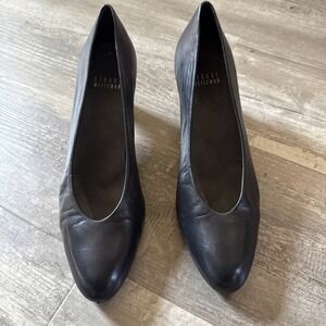 Stuart Weitzman Womens Black Leather Almond Toe Slip-On Chic Pump Heels Size 6.5
